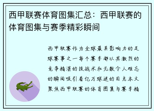 西甲联赛体育图集汇总：西甲联赛的体育图集与赛季精彩瞬间